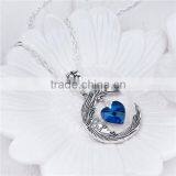 New Fashion Necklace Textured Link Cable Chain Antique Silver Glass Royal Blue Heart Moon Pendant Face Carved 68.0cm Long thumbnail-2