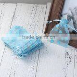 Drawstring Rectangle Blue Heart Pattern Organza Jewelry Bags thumbnail-3