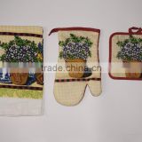 3pcs kitchen set printed kitchen towel, cotton oven glove, pot holders