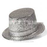 MH-2148 Classic Party Kit PVC Plain Full Size Silver Glitter Plastic Top Hat thumbnail-1