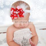 Holiday baby accessory jewelry wholesale Christmas red bow with feather headband