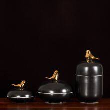 American Nordic Simple Gild Bird Hand Made Blue Black Ceramic Vase For Living Room thumbnail-2