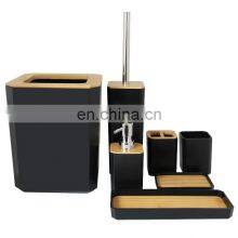 New Design Translucent 7-piece Plastic Bamboo Decorative Bathroom Accessories Set thumbnail-3