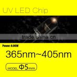 LED UV Line DIP Round Straw Hat 5mm with 0.06W - 0.1W and 365nm-375nm for uv testing