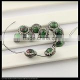 LFD-0093B Natural Epidote Loose Beads, Round Ball Shape Morganite Beads, with Crystal Rhinestone Paved Druzy Connector Jewelry