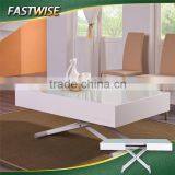 Glossy white glass top extendable convertible coffee dining table for living room