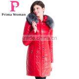 2015 Winter Women Medium Length Slim Fit Coat With Brown Fox Hat Overcoat