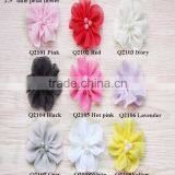 Shabby Chiffon Flowers Wholesale - Hair Shabby Flower-chiffon Flower-pearl Center Chiffon Flower
