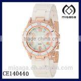 Gold Plating Case Enamel Bezel White Ceramic Quartz Watch thumbnail-1