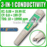 Waterproof Conductivity Tester 19990 Ppm Aquarium 3-in-1 Digital EC CF TDS Meter