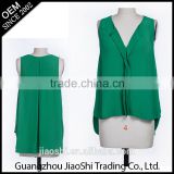 Fashion Leisure style green color V-neck sleeveless lady blouse for summer