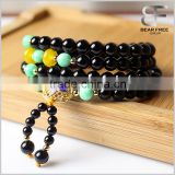 Multilayer Mala Beads Natural Black Agate Gemstone Meditation Prayer 4 Row Beads Bracelet