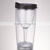 10oz Double Wall Acrylic Plastic Red Wine Glass With Lid