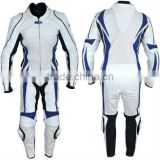 Motorbike Leather Suit(White and blue color combination)