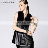 China Custom Women Black Leather Vest With Fur thumbnail-3