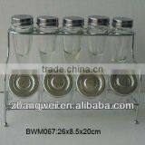 9pcs Glass Spice Jar With Metal Rack