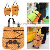 Shopping Bag Large Lightweight Shopping Trolley Foldable Wheel Folding Luggage Bag Cart Tote Green&Orange thumbnail-2