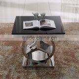 Fashionable Black Galss Side Table With Mirror Silver Stainless Steel Base thumbnail-1
