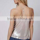 Sexy Nude Metallic Reflective Vest Spaghetti Strap Tank Top HSD2131 thumbnail-2
