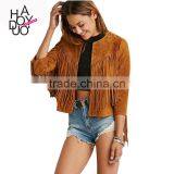 HAODUOYI Women Faux Suede Coat Vintage Fringe Jackets Cool Tassel Women For Wholesale thumbnail-1