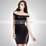Black White Off Soulder Short HL See Through Sexy Women Bodycon 2014 Mesh Bandage Dress Sling Party Tight Dress thumbnail-1