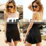 Women One piece Summer Beachwear Dress Bow Black Mini Holiday Swimwear Tunics SV000528