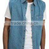 Cheap Wholesale Washed 100% Cotton Mens Sleeveless Denim Jacket thumbnail-2