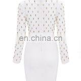 Women's Elegant Long Sleeve High Neck Studded Bandage Party Dresses thumbnail-3
