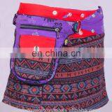Trivial Print Cotton Fabric Gypsy Wrap Around Skirt With Bag Belt HHCS 140 A