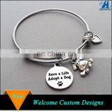 Pet Jewelry Stamped Dog Paw Print Engraved Dog Charm Stainless Steel Expandable Charm Bracelet for Dog Lover