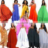 2020 Womens Plus Size Sexy Blue and Multi Candy Colors Swing Bottom Maxi Dresses thumbnail-2