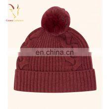Cashmere 100% Cable Knit Beanie Hat Pom Pom Girl Hat Wholesale thumbnail-1