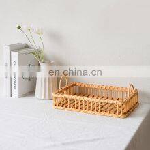 Rustic Vintage Bamboo Serving Tray, Storage Basket Platters Plate for Breakfast thumbnail-4