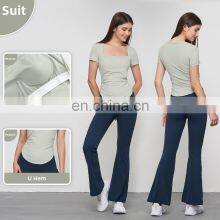 Square Collar Women Sport T-Shirts Wholesales Quick Dry U Hem Fitness Tops Summer Outdoor Yoga Wear thumbnail-4