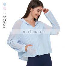 Summer Thin Loose Yoga Jacket Breathable Pocket Fitness Activewear Zipper Custom Long Sleeve Sports Jacket Yoga Jacket For Women thumbnail-3