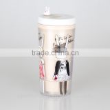 16oz double wall PP plastic coffee mug with full color printing, pp plastic cup with lid