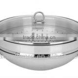 3PCS Stainless Steel Wok With Steamer With Induction Bottom