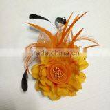 Colorful Artificial Fabric and Feather Flower Brooch thumbnail-6