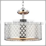 UL Listed Hotel Chrome Designer Pendant Lighting With Metal And Glass Drum Shade C40720