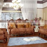 Carved wooden living room leather sofa set