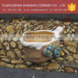 Blue Flower Decor Ceramic Flower Pots With Handle, Garden Planter Pot thumbnail-2