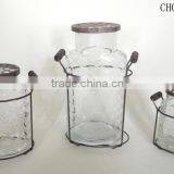 Unique Oval Glass Vases With Hole Lid and Metal Stand thumbnail-1