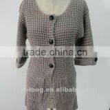 Fashion Lady's Cardigan Crew Neck Grey Sweater of 3GG thumbnail-1