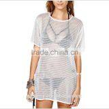 Custom Women Simple Design White Mesh Beach Loose Crochet Dress Hollow Tunic Beach Cover Up thumbnail-2
