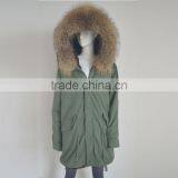 Myfur Long Parka With Detachable Raccoon Fur Hood Navy Fur Trimmed thumbnail-1