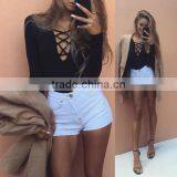 Runwaylover Oem Service Ladies Crochet Cross v -neck Top thumbnail-1