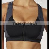 Wholesale Black Gray Zip-Front women Sports Bra