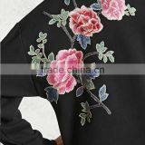 High Quality Windproof Blcak Embroidered Floral Hoodie Womens Long Jackets thumbnail-6