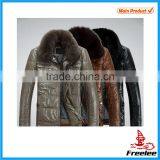 Green men leather jacket with fox fur collar