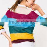 Hot Selling Rainbow Colorful Striped Pattern Cashmere Sweater Designs for Women thumbnail-4